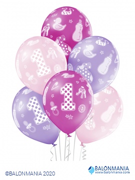 Balon 1 rojstni dan roza, lateks (6 kom)