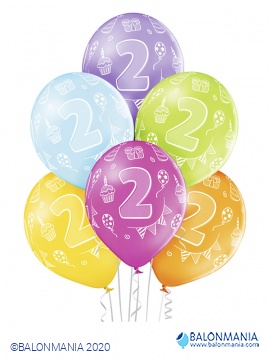 Balon 2 rojstni dan večbarvni, lateks (6 kom)