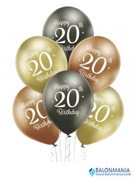 Balon 20 rojstni dan glossy, lateks (6 kom)